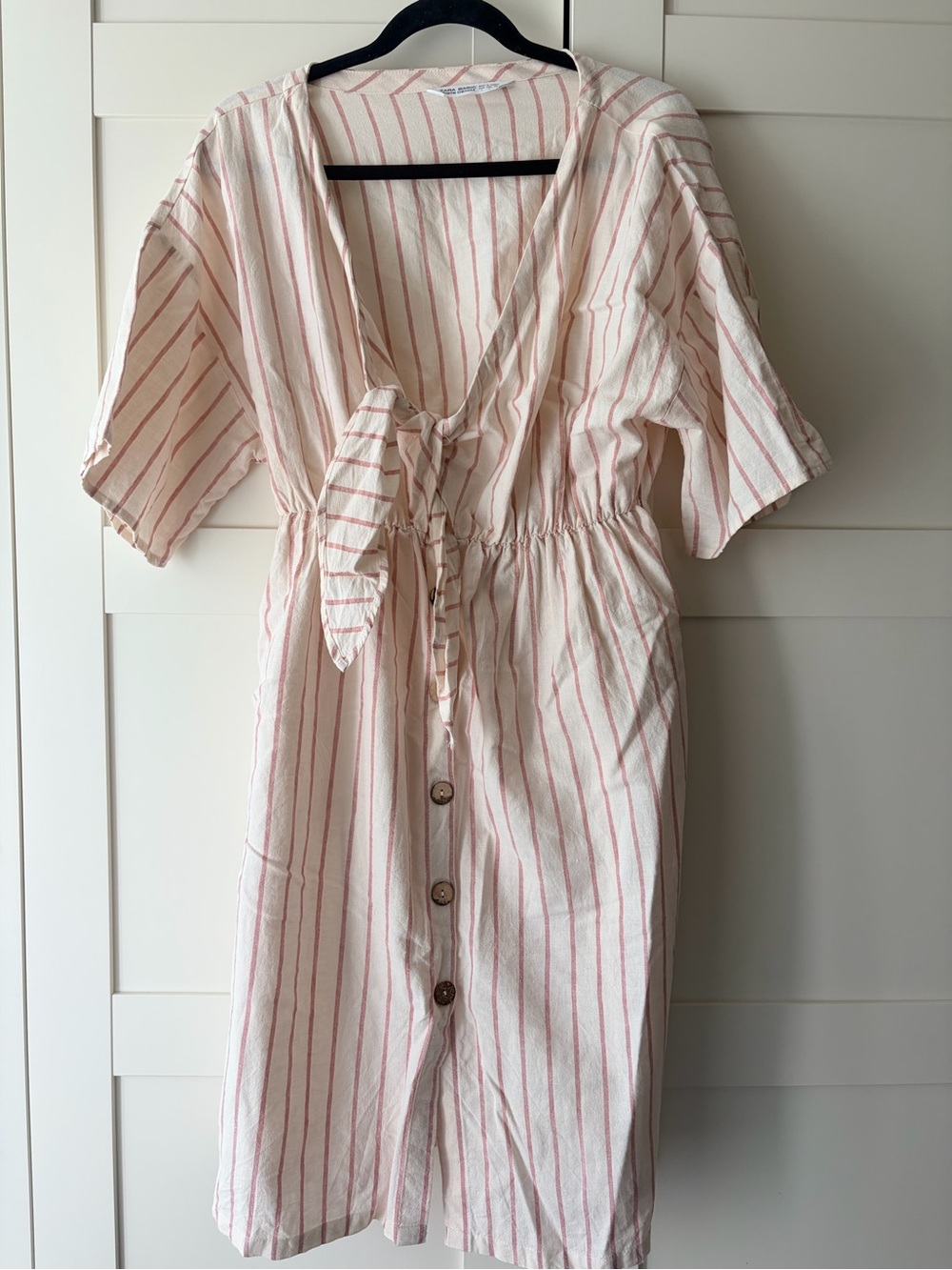 Zara Cream Dress with Dusty Pink Vertical Stripes